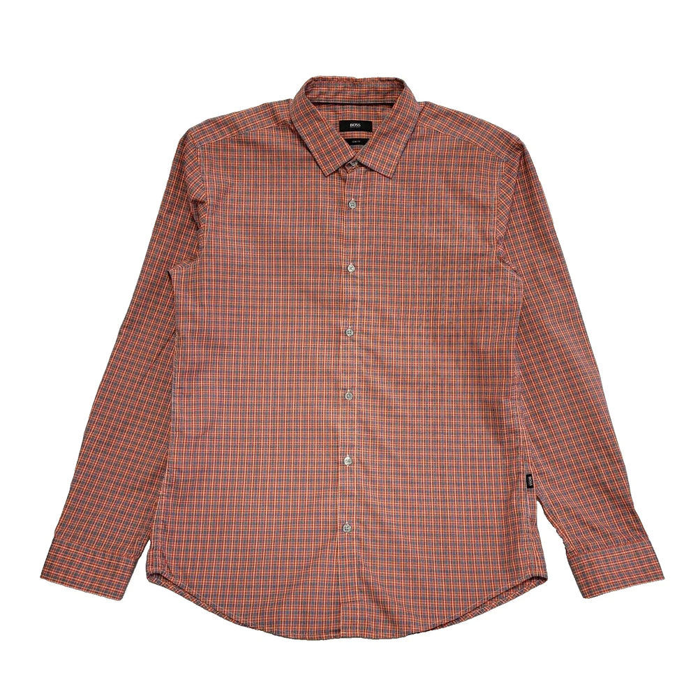 Hugo Boss Check Orange Blue Slim Fit Shirt Uk Men's Large L518
