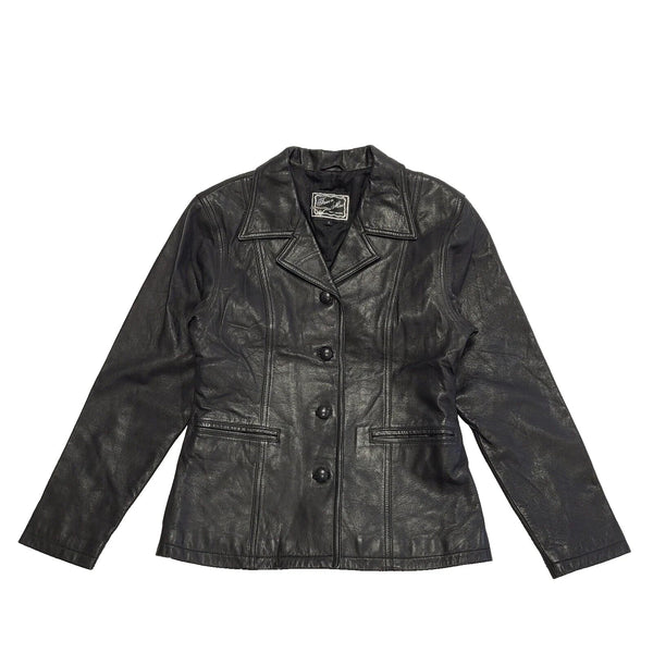 90s Vintage Black Zipped Italian Leather Jacket Uk Women's Size Small