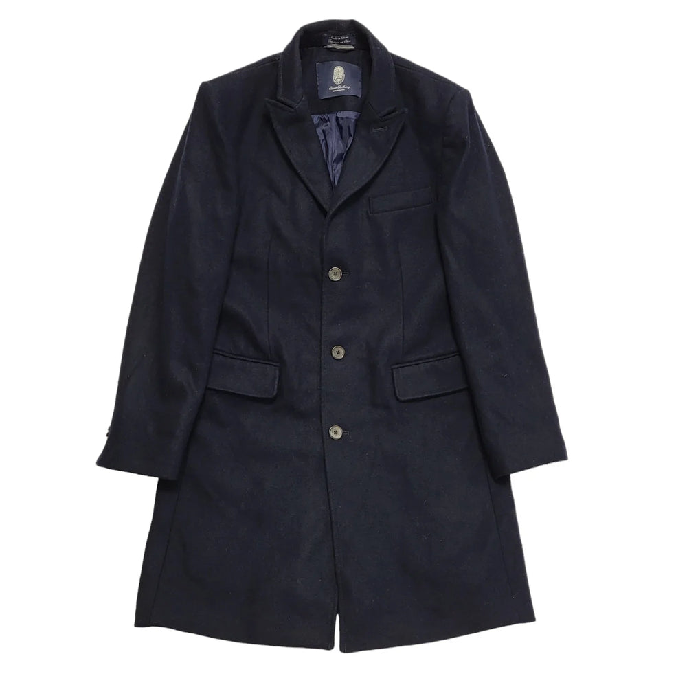 Vintage Black Button Wool Blend Overcoat Uk Men's Size Small CC684