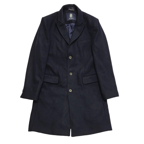 Vintage Black Button Wool Blend Overcoat Uk Men's Size Small CC684