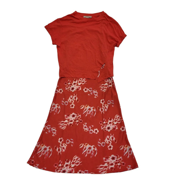 Allsaints Red Round Neck Floral Daywear Dress Uk Women's Size 8 DD115