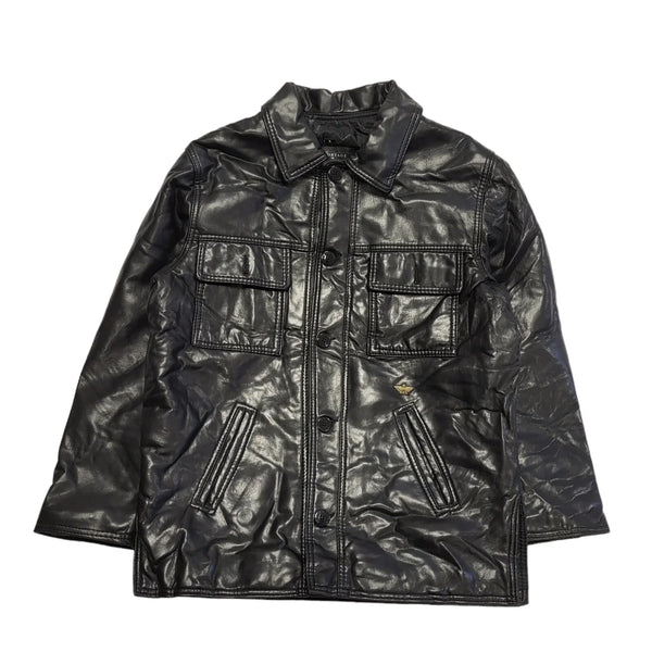 Reportage Black Button Leather Jacket UK Men's M K486