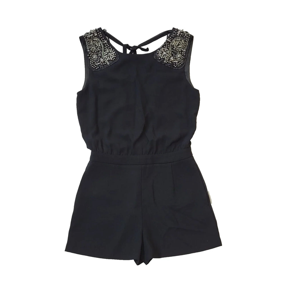 Zara Basic Black Beaded Evening Playsuit Women's UK S 8 BNWT H901