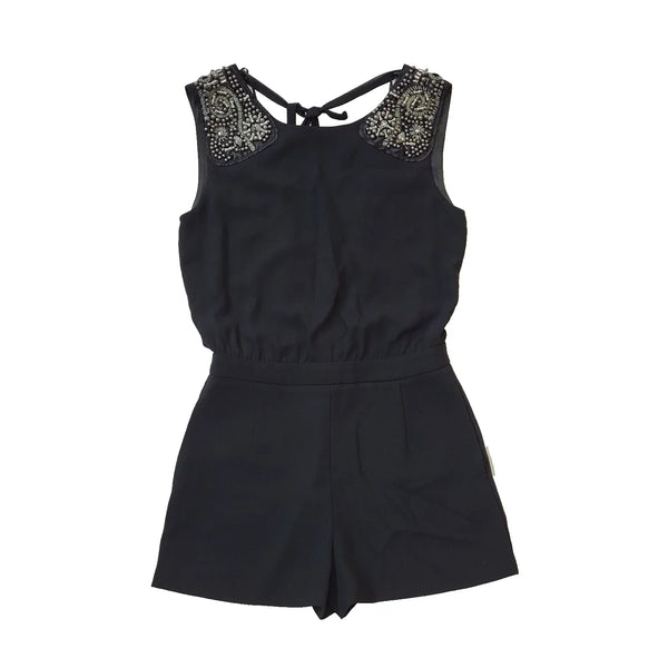 Zara Basic Black Beaded Evening Playsuit Women's UK S 8 BNWT H901