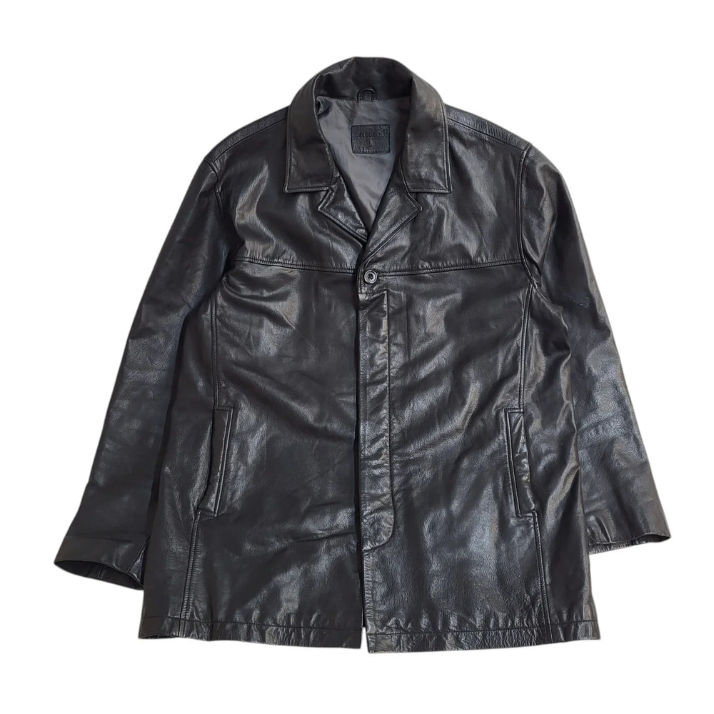 Casual Club Black 90s Button Vintage Leather Jacket Uk Men's Size L