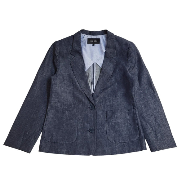 Jaeger Suit Jacket Y2k Blue Linen Blend UK Women's Size M 10