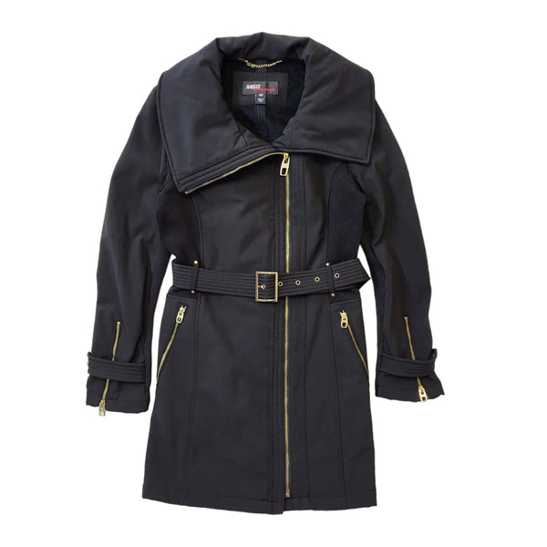 Miss Sixty Y2K Vintage Black Belted Zipped Coat Women's Size M Eu 38