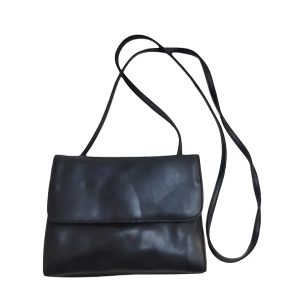 St Michael Black Faux Leather Clasp Shoulder Bag Uk Women's Size 5.5" x 7.5"