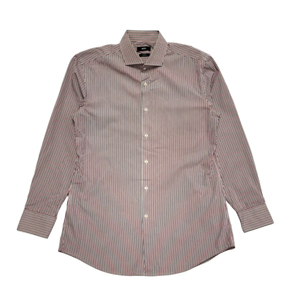 Hugo Boss White Red Striped Long Sleeve Slim Fit Shirt Uk Men's Size M K625