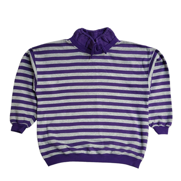 Rodeo Vintage 90's Purple & White Round Neck Striped Jumper UK Women's Size 14