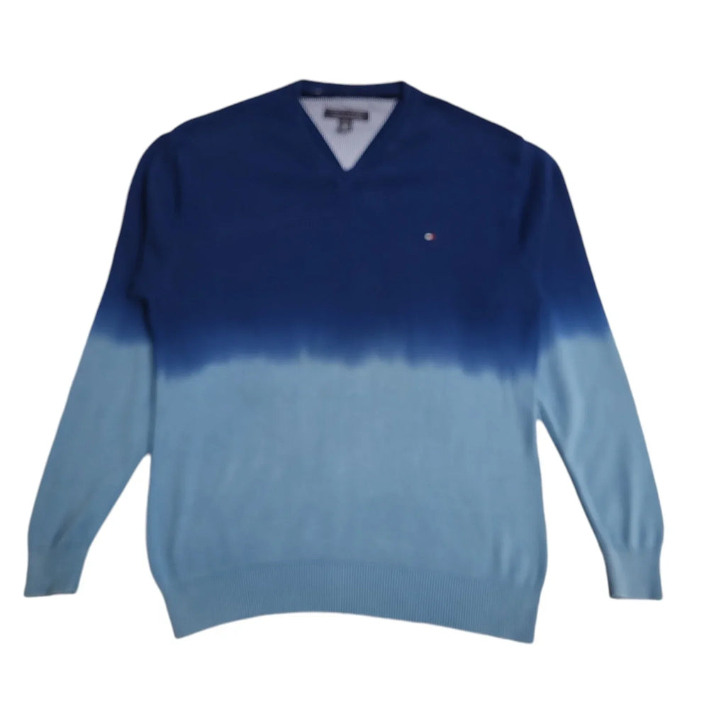Tommy Hilfiger Y2K Blue 2 Tone V-Neck Long Sleeve Jumper Men's UK Size XL