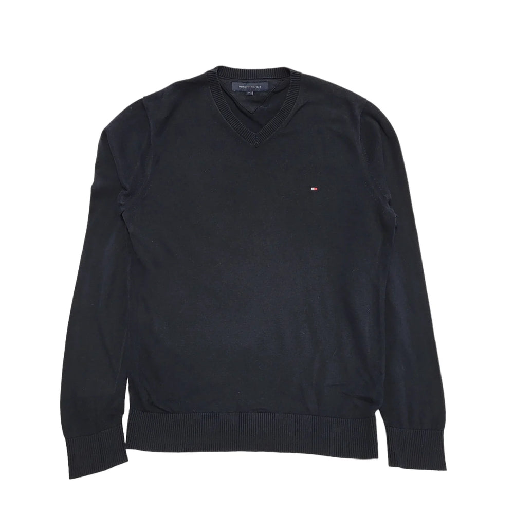 Tommy Hilfiger Navy Blue V-Neck L/Sleeve Knit Slim Cotton Jumper Men's M H501