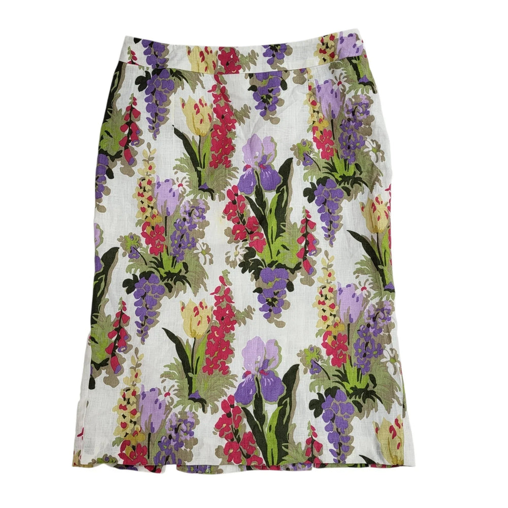 Laura Ashley Y2K Skirt Pencil Linen Knee Length White Women's Size 8 W26