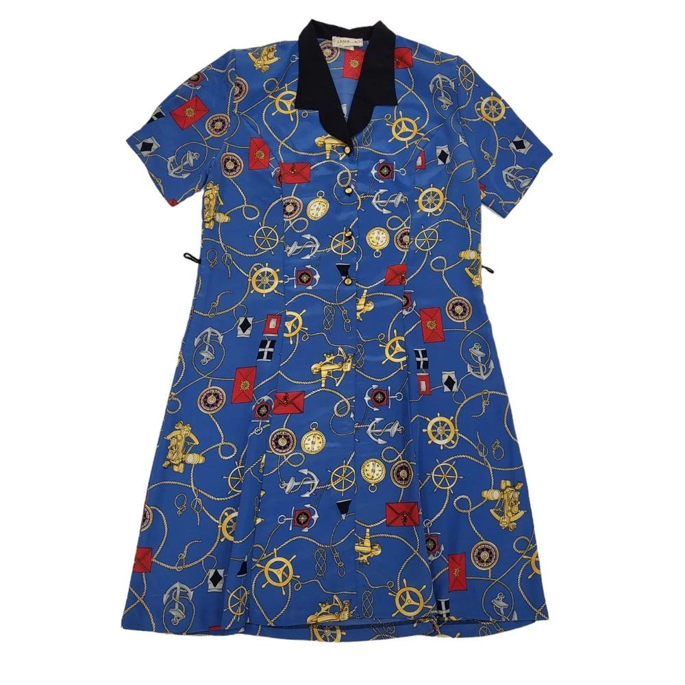 Lena K Paris Blue Nautical Collared Daywear Dress Women's 16