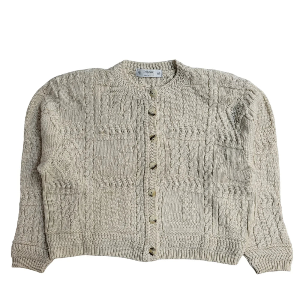 St Michael Vintage 90's Cream Knitted Cardigan UK Women's Size 16