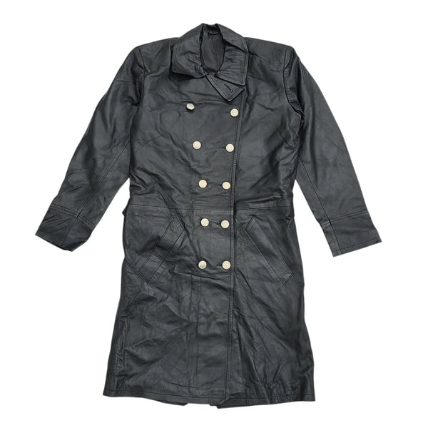 Vintage 90s Button Black Leather Coat UK Women's Size 14
