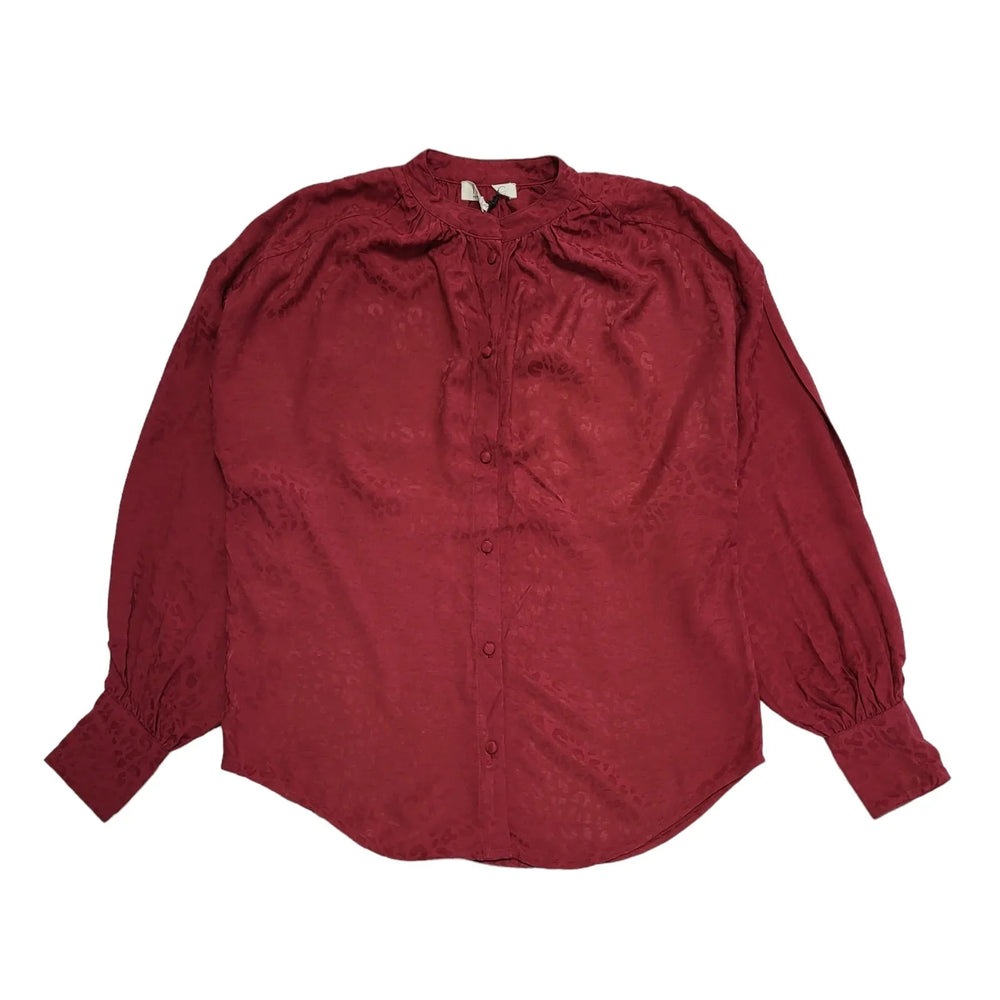 Nine Animal Jacquard Blouse Dark Red Button Up BNWT Womens UK Size 10 BB38