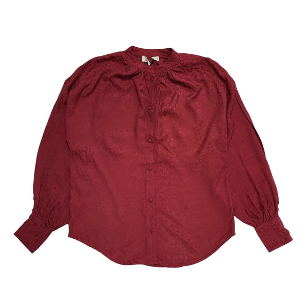 Nine Animal Jacquard Blouse Dark Red Button Up BNWT Womens UK Size 10 BB38