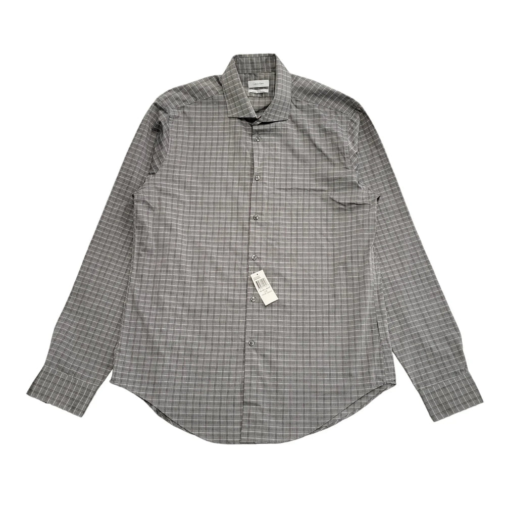 Calvin Klein Grey Check Slim Fit Shirt Uk Men's Size L Bnwt CC168