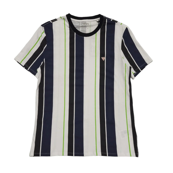 Guess T-Shirt White, Blue & Green Striped Short Sleeve BNWT Mens UK Size M DD62