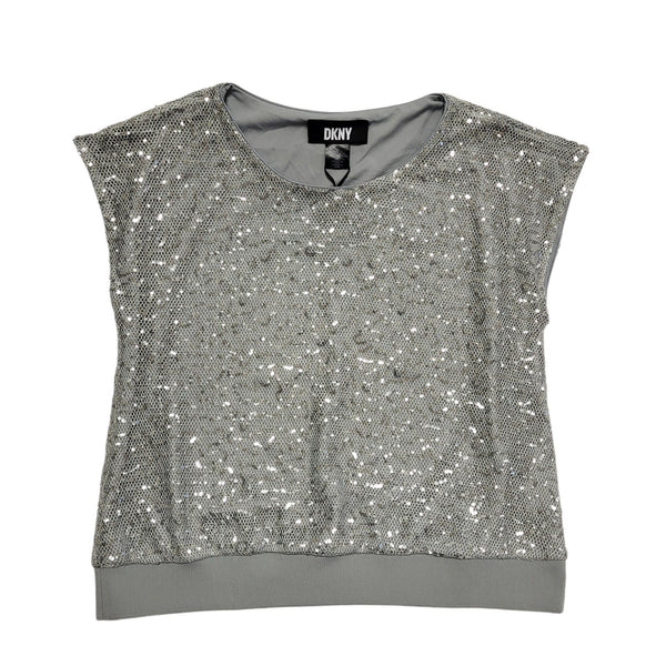 DKNY Silver Sequined Sleeveless Top Womens UK XL DD666