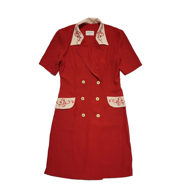Andrew Stassi Red White Button Double Breasted Dress Women's UK 14 H954