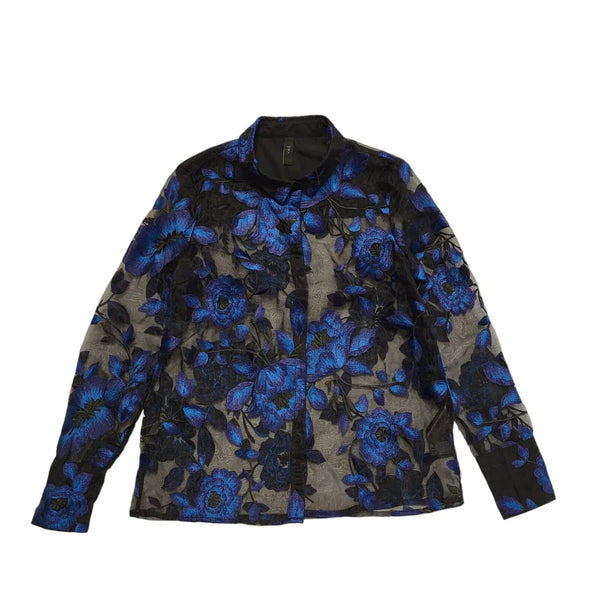 Yas Black & BLue Sheer Floral Long Sleeve Shirt Womens UK M CC780