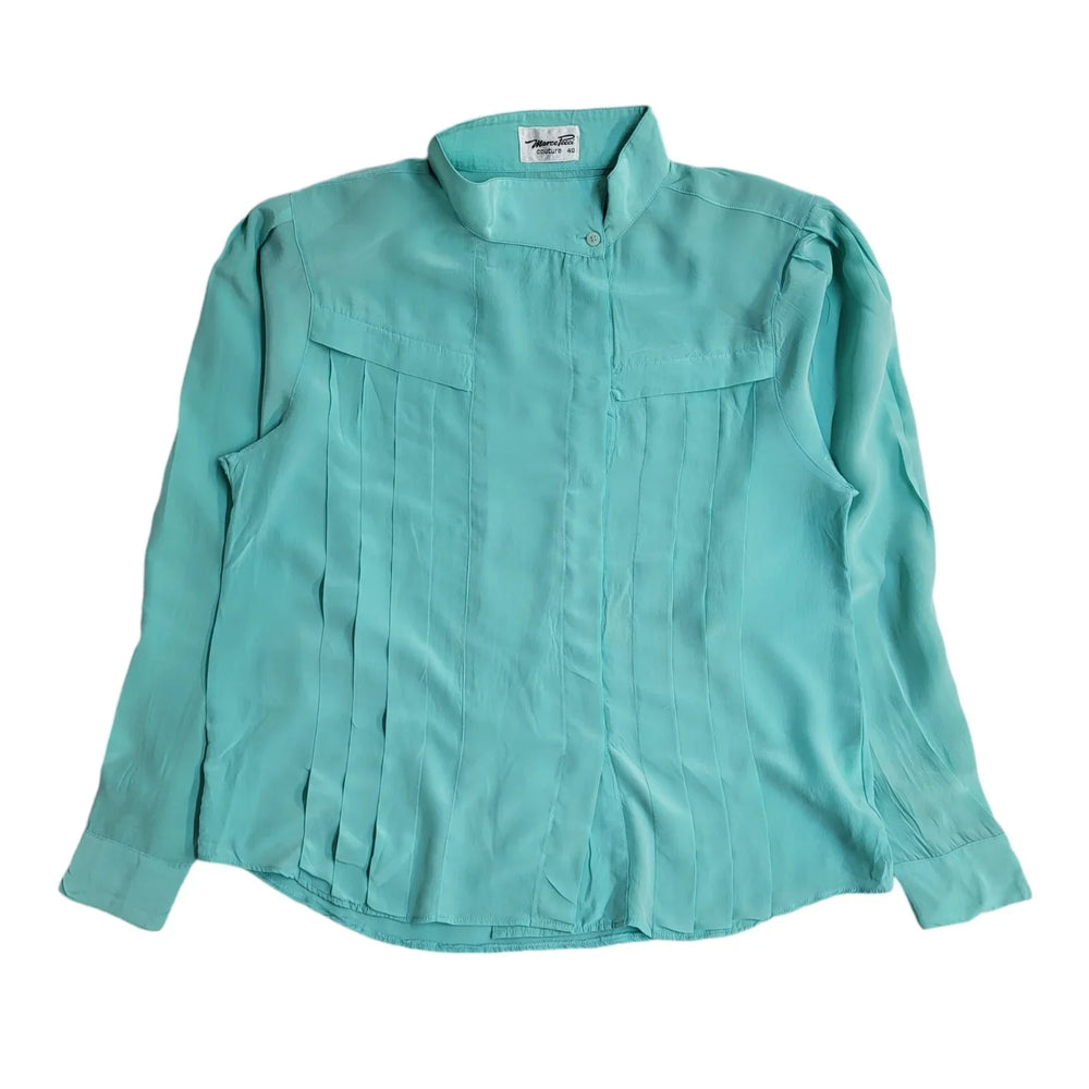 Marco Pecci Turquoise 90's Long Sleeve Pleated Shirt Women's UK Size 12