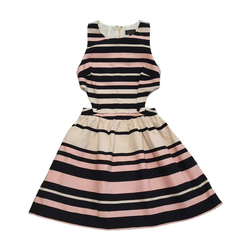 Topshop Pink Black Striped A-Line Dress Uk Women's Size 8 Bnwt DD104
