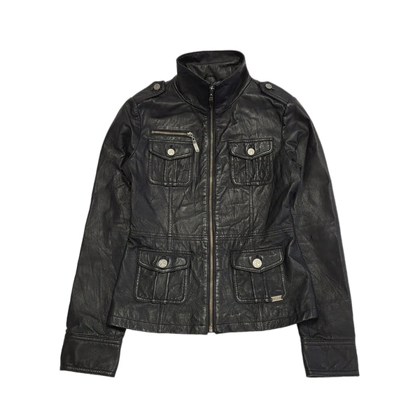 OGE & Co Black Zipped Leather Collared Jacket UK Women's Small BB652