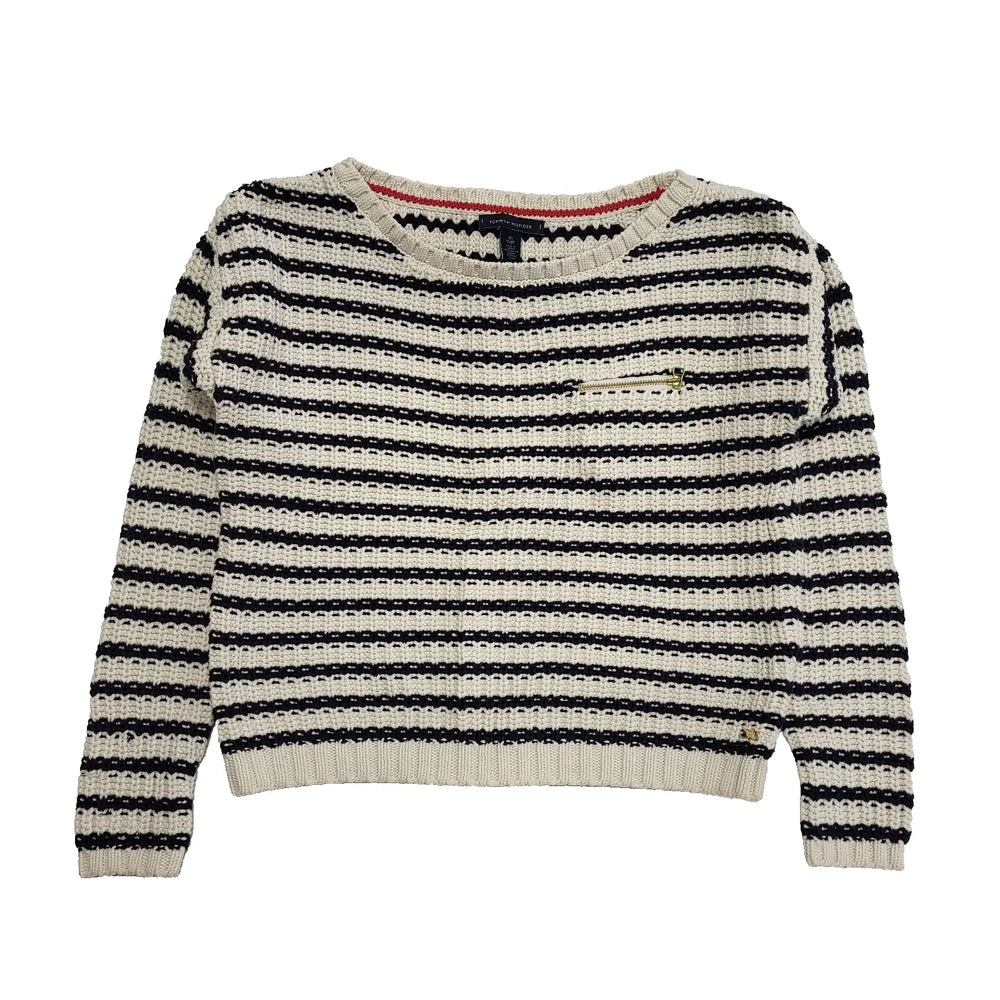Tommy Hilfiger Black White Striped Knit Jumper Uk Women's XS 6 K104