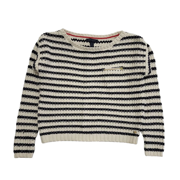 Tommy Hilfiger Black White Striped Knit Jumper Uk Women's XS 6 K104