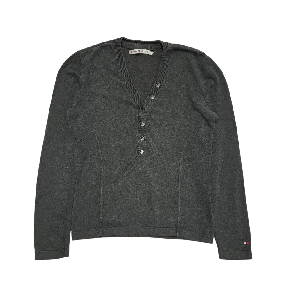 Tommy Hilfiger Y2k Grey V-Neck Jumper Uk Women's Size Small
