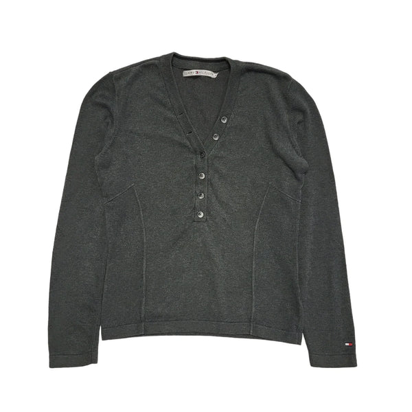 Tommy Hilfiger Y2k Grey V-Neck Jumper Uk Women's Size Small