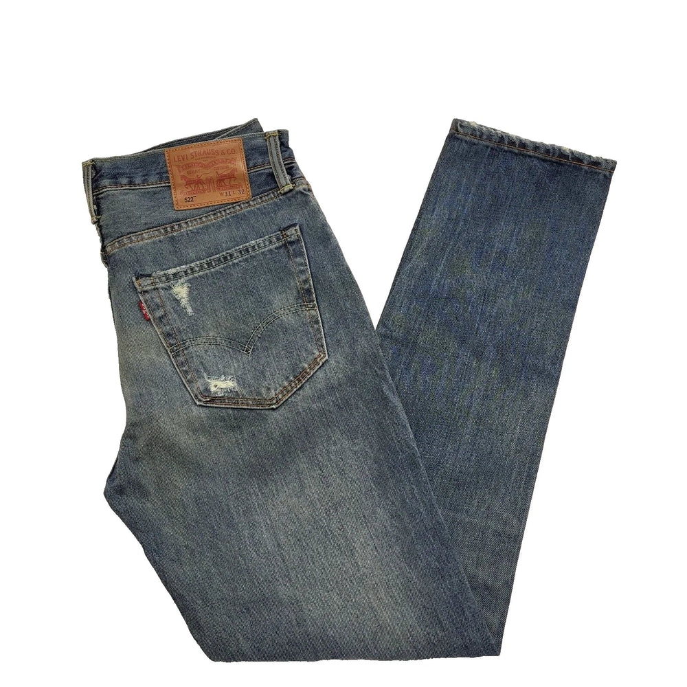 Levi's 522 Faded Blue Straight Leg Zip Fly Denim Jeans Men's M W31 L32 K276