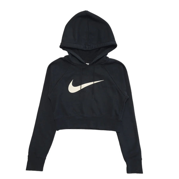 Nike Black Cropped Sports Hoodie Drawstring Pullover Womens UK Size S DD601