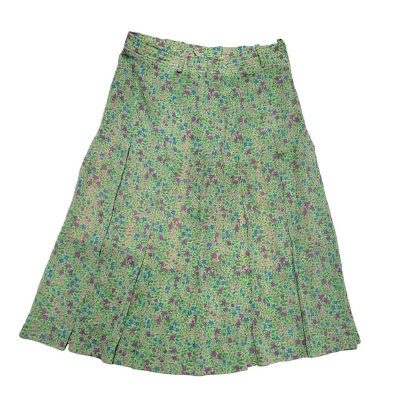 Alexander Vintage 80's Pleated Green Pink Retro Floral Skirt Uk Women's Size 14