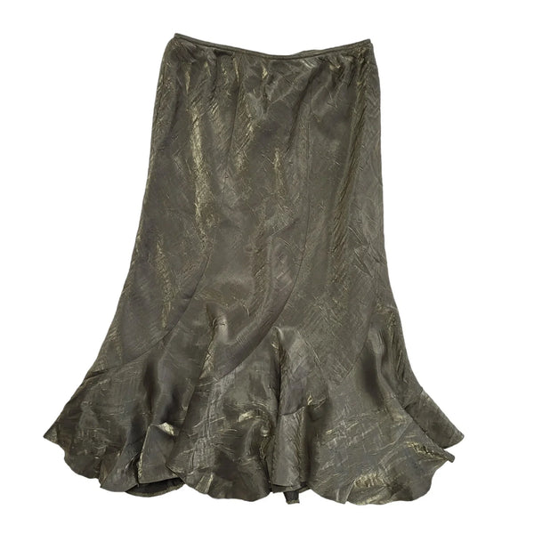 Roman Vintage 90's Green Metallic Long Ruffle Skirt Womens UK Size 16 W34