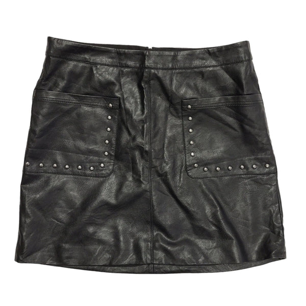 Indigo Black Leather Look Studded Short A-Line Skirt BNWT Womens UK 12 W30 CC467