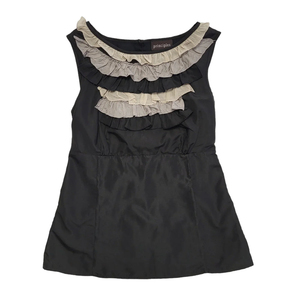 Principles Black & Beige Ruffle Sleeveless Top Womens UK Size 10