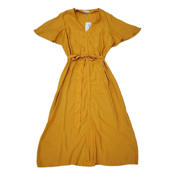 Warehouse Orange Short Sleeve Belted Dress Uk Women's Size 16 Bnwt EE104