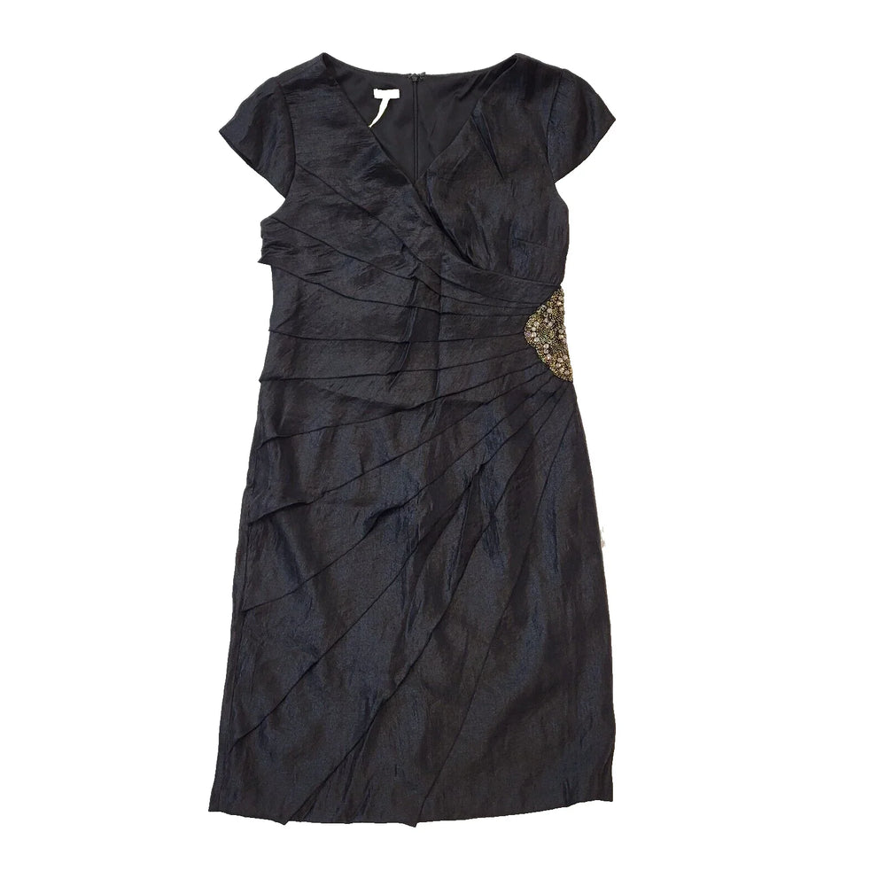BNWT M & Co Black Gold Beaded Winter Bouquet Dress Women's UK L 12 H810