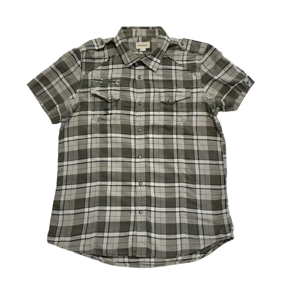 Diesel Y2K Vintage Grey Checked Short Sleeve Shirt Mens UK Size L
