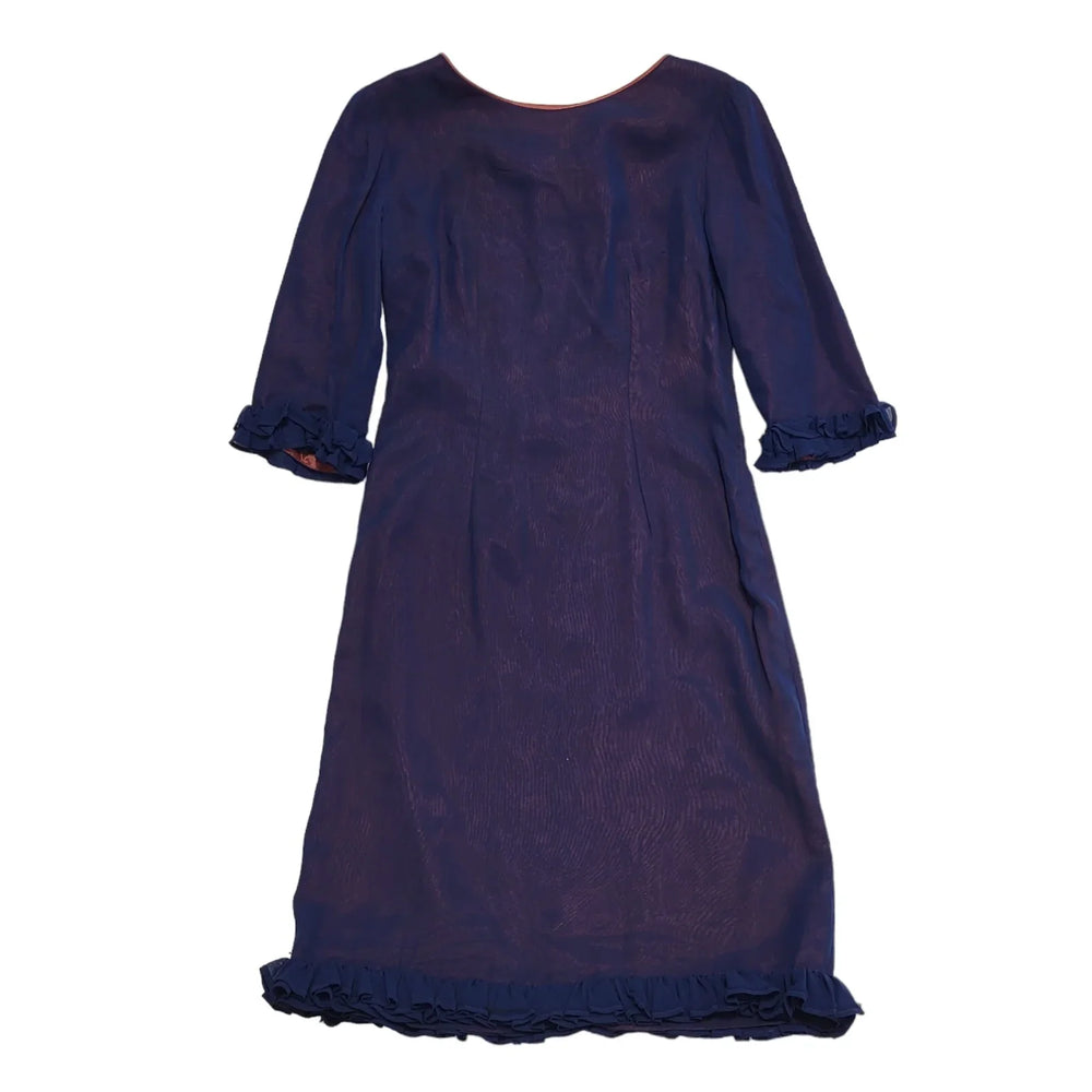 50s Vintage 3/4 Sleeve Navy/Purple Shift Dress Women's Size 10