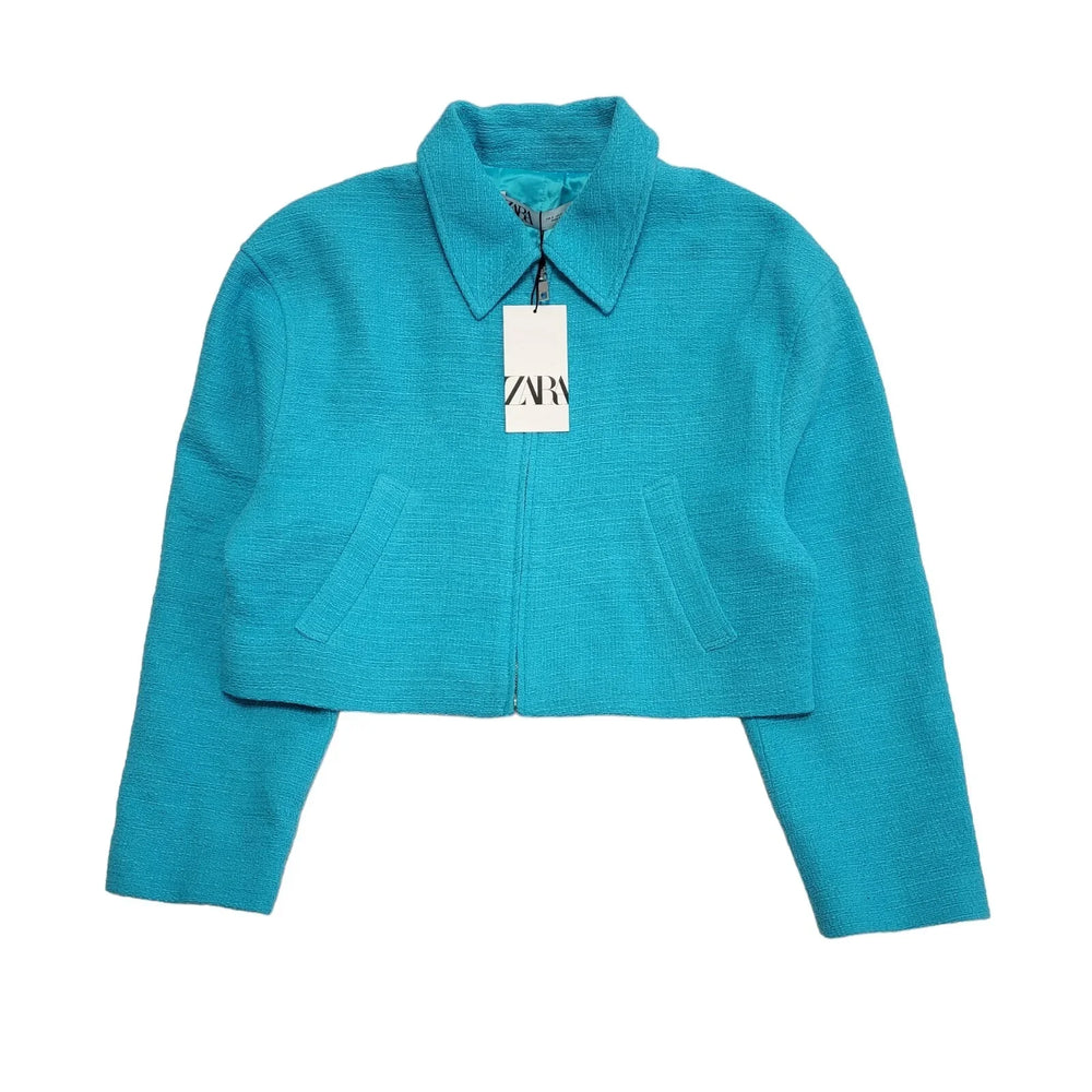 Zara Light Blue Zipped Short Jacket Uk Women's Size Small Bnwt DD344