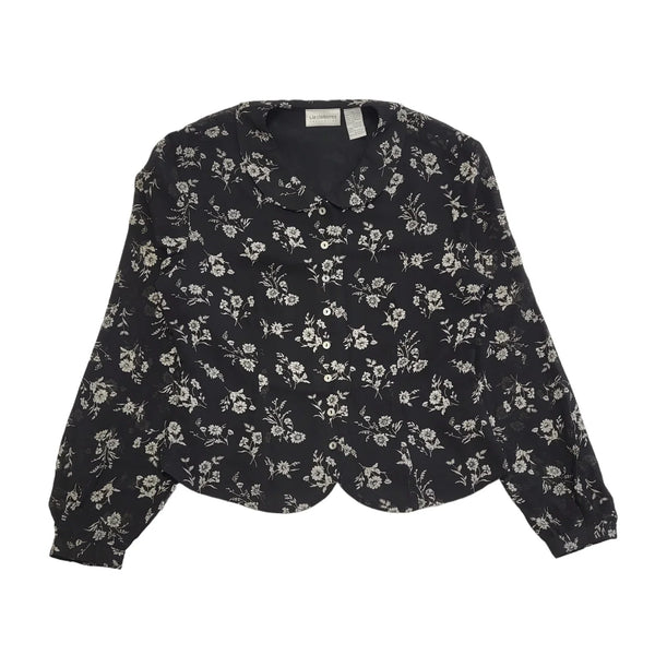 Liz Claiborne Vintage 90's Black & White Floral Blouse Womens UK Size 10