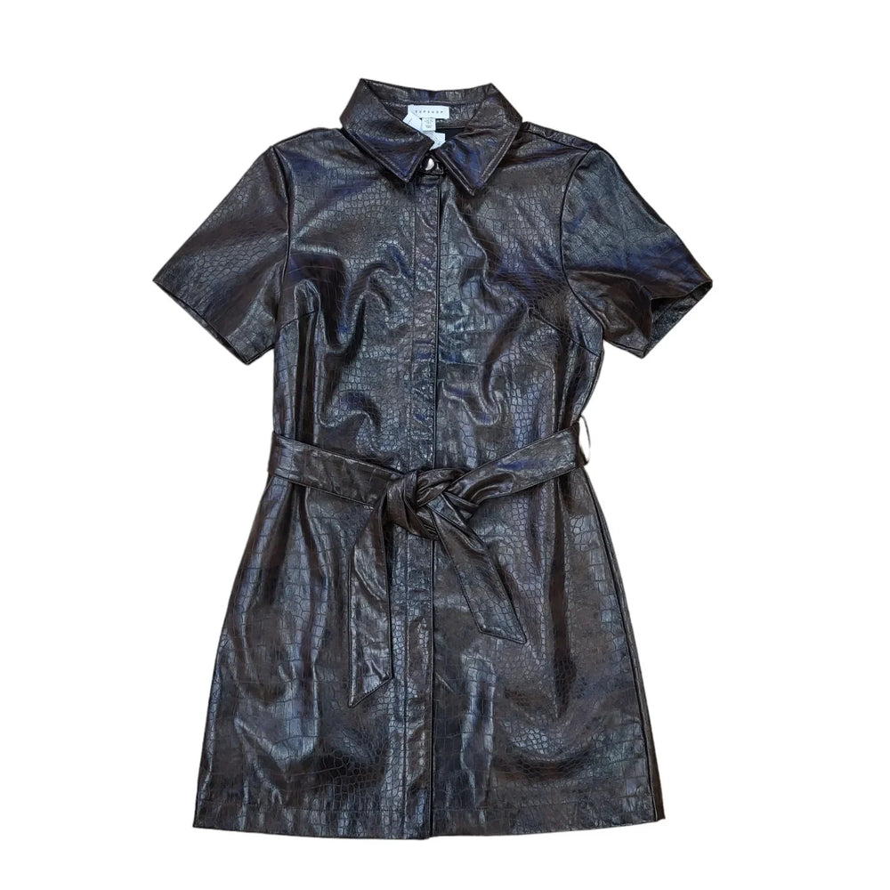 Topshop Petite Brown Belted Leather Dress Uk Women's 10 Bnwt CC463