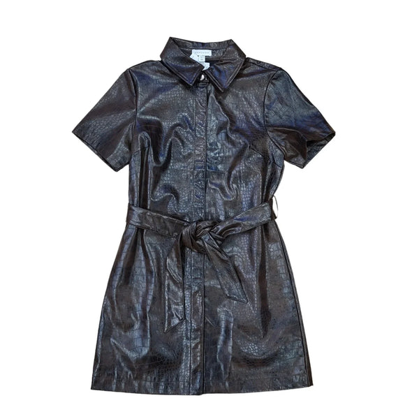 Topshop Petite Brown Belted Leather Dress Uk Women's 10 Bnwt CC463