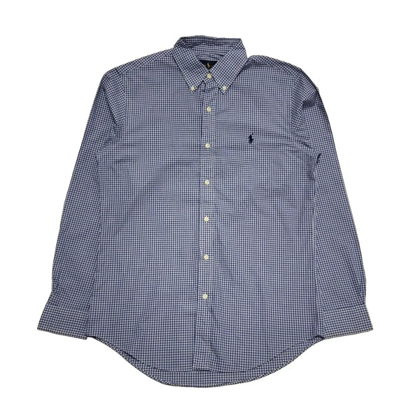 Polo Ralph Blue White Check Long Sleeve Slim Fit Shirt Men's UK Small H886