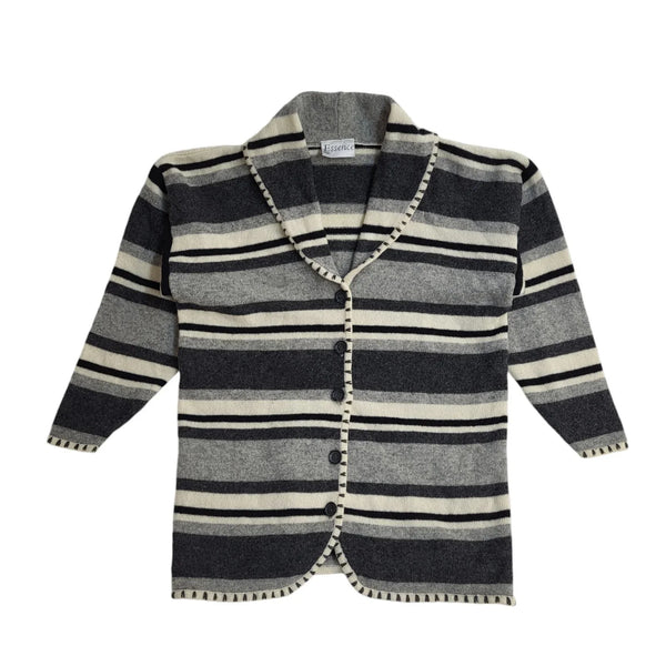 Essence 90s Vintage Grey Striped Button Up Cardigan UK Women's Size 16